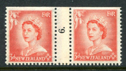 New Zealand 1953-59 QEII Definitives - Coil Pairs - 3d Vermilion - No. 6 - LHM (SG Unlisted) - Nuovi