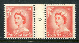 New Zealand 1953-59 QEII Definitives - Coil Pairs - 3d Vermilion - No. 6 - LHM (SG Unlisted) - Nuovi