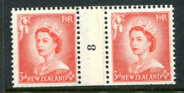 New Zealand 1953-59 QEII Definitives - Coil Pairs - 3d Vermilion - No. 8 - LHM (SG Unlisted) - Ungebraucht