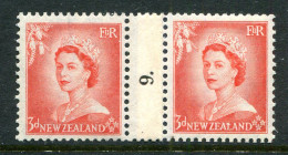 New Zealand 1953-59 QEII Definitives - Coil Pairs - 3d Vermilion - No. 9 - LHM (SG Unlisted) - Unused Stamps