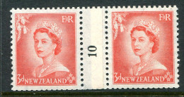 New Zealand 1953-59 QEII Definitives - Coil Pairs - 3d Vermilion - No. 10 - LHM (SG Unlisted) - Nuovi