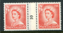 New Zealand 1953-59 QEII Definitives - Coil Pairs - 3d Vermilion - No. 10 - LHM (SG Unlisted) - Neufs