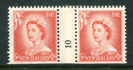 New Zealand 1953-59 QEII Definitives - Coil Pairs - 3d Vermilion - No. 10 - LHM (SG Unlisted) - Neufs