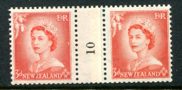 New Zealand 1953-59 QEII Definitives - Coil Pairs - 3d Vermilion - No. 10 - LHM (SG Unlisted) - Unused Stamps