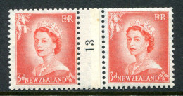 New Zealand 1953-59 QEII Definitives - Coil Pairs - 3d Vermilion - No. 13 - LHM (SG Unlisted) - Neufs