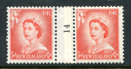 New Zealand 1953-59 QEII Definitives - Coil Pairs - 3d Vermilion - No. 14 - LHM (SG Unlisted) - Ongebruikt