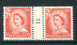 New Zealand 1953-59 QEII Definitives - Coil Pairs - 3d Vermilion - No. 15 - LHM (SG Unlisted) - Nuevos