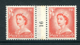 New Zealand 1953-59 QEII Definitives - Coil Pairs - 3d Vermilion - No. 16 - LHM (SG Unlisted) - Neufs