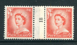 New Zealand 1953-59 QEII Definitives - Coil Pairs - 3d Vermilion - No. 18 - LHM (SG Unlisted) - Neufs
