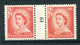 New Zealand 1953-59 QEII Definitives - Coil Pairs - 3d Vermilion - No. 19 - LHM (SG Unlisted) - Nuevos