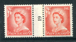 New Zealand 1953-59 QEII Definitives - Coil Pairs - 3d Vermilion - No. 19 - LHM (SG Unlisted) - Neufs