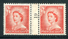 New Zealand 1953-59 QEII Definitives - Coil Pairs - 3d Vermilion - No. 19 - LHM (SG Unlisted) - Unused Stamps