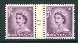 New Zealand 1953-59 QEII Definitives - Coil Pairs - 6d Purple - No. 14 - LHM (SG Unlisted) - Nuevos