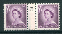 New Zealand 1953-59 QEII Definitives - Coil Pairs - 6d Purple - No. 14 - LHM (SG Unlisted) - Nuovi