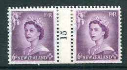 New Zealand 1953-59 QEII Definitives - Coil Pairs - 6d Purple - No. 15 - LHM (SG Unlisted) - Neufs