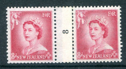 New Zealand 1953-59 QEII Definitives - Coil Pairs - 8d Rose-carmine - No. 8 - LHM (SG Unlisted) - Nuevos