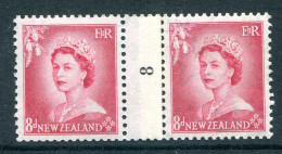 New Zealand 1953-59 QEII Definitives - Coil Pairs - 8d Rose-carmine - No. 8 - LHM (SG Unlisted) - Neufs