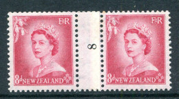 New Zealand 1953-59 QEII Definitives - Coil Pairs - 8d Rose-carmine - No. 8 - LHM (SG Unlisted) - Ongebruikt