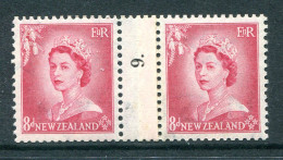 New Zealand 1953-59 QEII Definitives - Coil Pairs - 8d Rose-carmine - No. 9 - LHM (SG Unlisted) - Unused Stamps