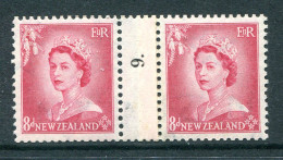 New Zealand 1953-59 QEII Definitives - Coil Pairs - 8d Rose-carmine - No. 9 - LHM (SG Unlisted) - Neufs