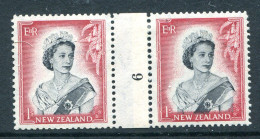 New Zealand 1953-59 QEII Definitives - Coil Pairs - 1/- Black & Carmine - Horizontal - No. 6 - LHM - Unused Stamps