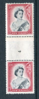 New Zealand 1953-59 QEII Definitives - Coil Pairs - 1/- Black & Carmine - Vertical - Reading Upwards - No. 4 - LHM - Ongebruikt