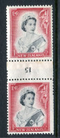 New Zealand 1953-59 QEII Definitives - Coil Pairs - 1/- Black & Carmine - Vertical - Reading Inverted - No. 15 - LHM - Neufs