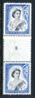 New Zealand 1953-59 QEII Definitives - Coil Pairs - 1/6 Black & Ultramarine - Vertical - Reading Upright - No. 5 - LHM - Nuovi