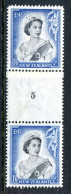 New Zealand 1953-59 QEII Definitives - Coil Pairs - 1/6 Black & Ultramarine - Vertical - Reading Upright - No. 5 - LHM - Ongebruikt
