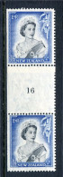 New Zealand 1953-59 QEII Definitives - Coil Pairs - 1/6 Black & Ultramarine - Vertical - Reading Upright - No. 16 - LHM - Ungebraucht
