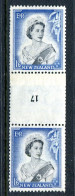 New Zealand 1953-59 QEII Definitives - Coil Pairs - 1/6 Black & Ultramarine - Vertical - Reading Inverted - No. 17 - LHM - Neufs