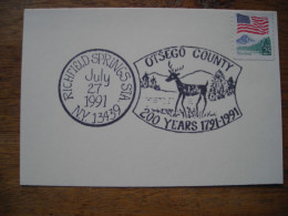 1991 Cachet Commem, Otsego County 200 Ans Cerf Deer - Cartes Souvenir