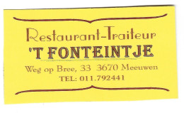 Meeuwen Restaurant Traiteur 't Fonteintje Visitekaartje Htje - Cartes De Visite