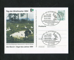 "BUNDESREPUBLIK DEUTSCHLAND" 1994, Privatpostkarte "Storchenpflegestation Wesermarsch", SSt. "Bothel" (11404) - Privatpostkarten - Gebraucht