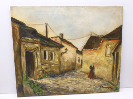 -TABLEAU HST XIXe RUELLE VILLAGE ANIMEE Signé R MAYER Sans Cadre Peinture Déco   E - Huiles