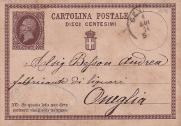 1876 Intero Postale 10 C. Viaggiata Da Genova Per Oneglia  1.7.1876 - Entiers Postaux