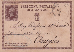 1876 Intero Postale 10 C. Viaggiata Da Genova Per Oneglia  1.7.1876 - Interi Postali