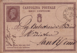 1877 Intero Postale 10 C. Viaggiata DaFinale Marina Per San Remo 20.03.1877 - Interi Postali