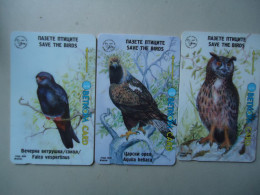 BULGARIA USED  3   MAGNETIC  OLD CARDS  BIRDS BIRD OWLS - Owls