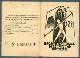°°° Tessera - Opera Nazionale Dopolavoro Anno Xi - Ferentino °°° - Membership Cards