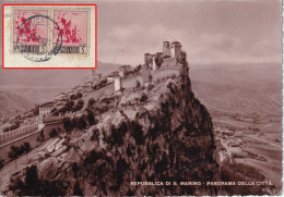 Repubblica Di San Marino - Panorama - Viaggiata 1951, Affr. 2 X 5L Posta Aerea - San Marino