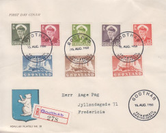 1950. GRØNLAND. Frederik IX And Gustav Holm. Set With 8 Stamps On FDC GODTHÅB 15. A... (Michel 28-32 - 34-36) - JF439843 - Storia Postale