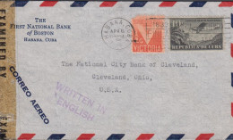 1943. CUBA. ½ C + 10 C Airplane Ford 4-AT Tri Motor On Small Censored AIR MAIL Cover To USA C... (Michel 89+) - JF438151 - Cartas & Documentos