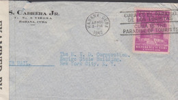 1942. CUBA. AMERICAN DEMOCRACY 10 C. On Small CENSORED AIR MAIL Cover  To  USA Cancelled With... (Michel 177) - JF438158 - Covers & Documents