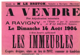 VP21.962 - 1904 - Affiche 29 X 40 - Etude Me LE BRETON, Notaire à RAVIGNY - Vente D'immeubles Situés à GANDELAIN - Manifesti