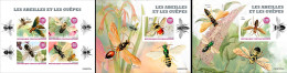 Centrafrica 2022, Animals, Bees And Wasp, 3val In BF+2BF IMPERFORATED - Abeilles