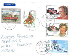 Austria 2095 Cover Railcar, Butterfly, Formula Drivers, Skier, Mi 2547, 2537, 2544, 2535, 2508 Cancelled 2023 - Lettres & Documents