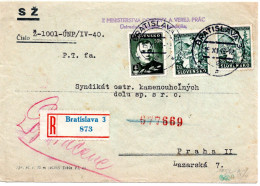 65651 - Slowakei - 1940 - 2@2Ks Trachten MiF A R-Bf BRATISLAVA -> Boehmen & Maehren, M Dt Zensur - Cartas & Documentos