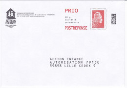 Entiers Postaux : Enveloppe Réponse Type L'Engagée Yzeult Catelin PRIO Datamatrix Action Enfance 350875 ** - PAP: Ristampa/Marianne L'Engagée