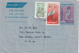 COVER. AIR LETTER . BURMA TO USA - Myanmar (Birmanie 1948-...)